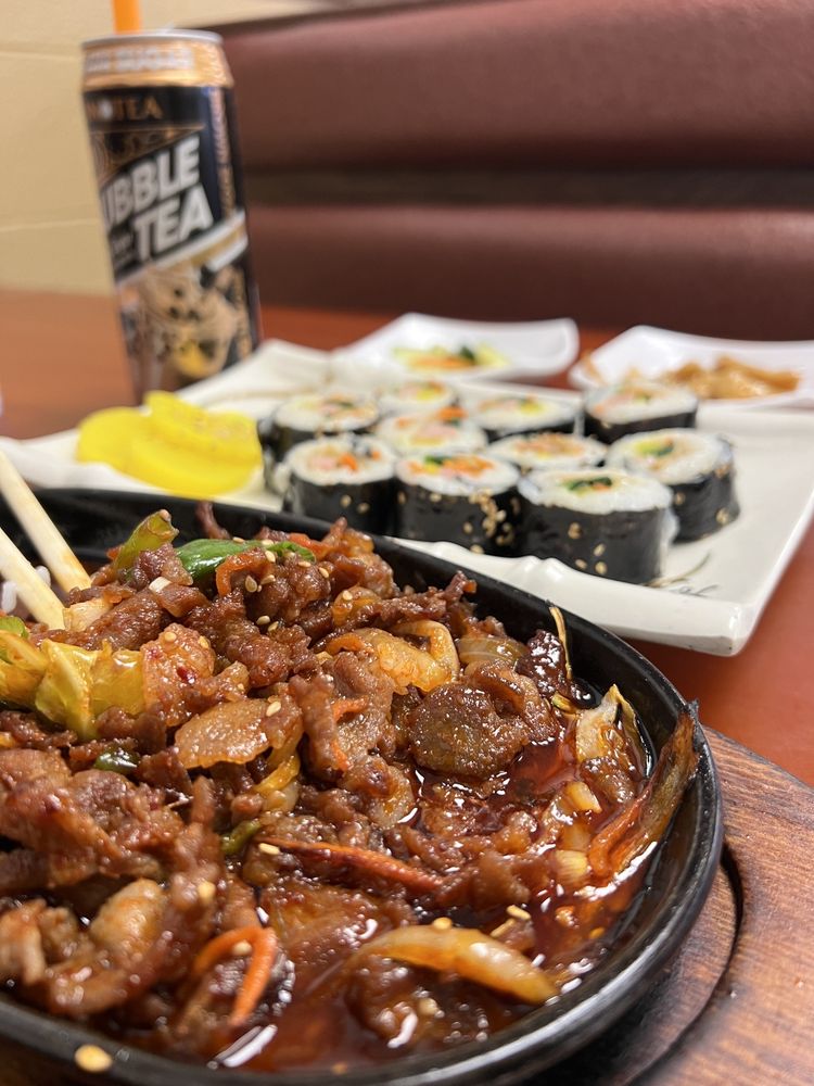 Bubbling soon tofu stew in a stone bowl at Kang Nam Asian Restaurant in Colorado Springs