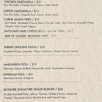 Gallery Bar & Grill - Food menu. - Cocktail Bars Near Me - Los Angeles, California