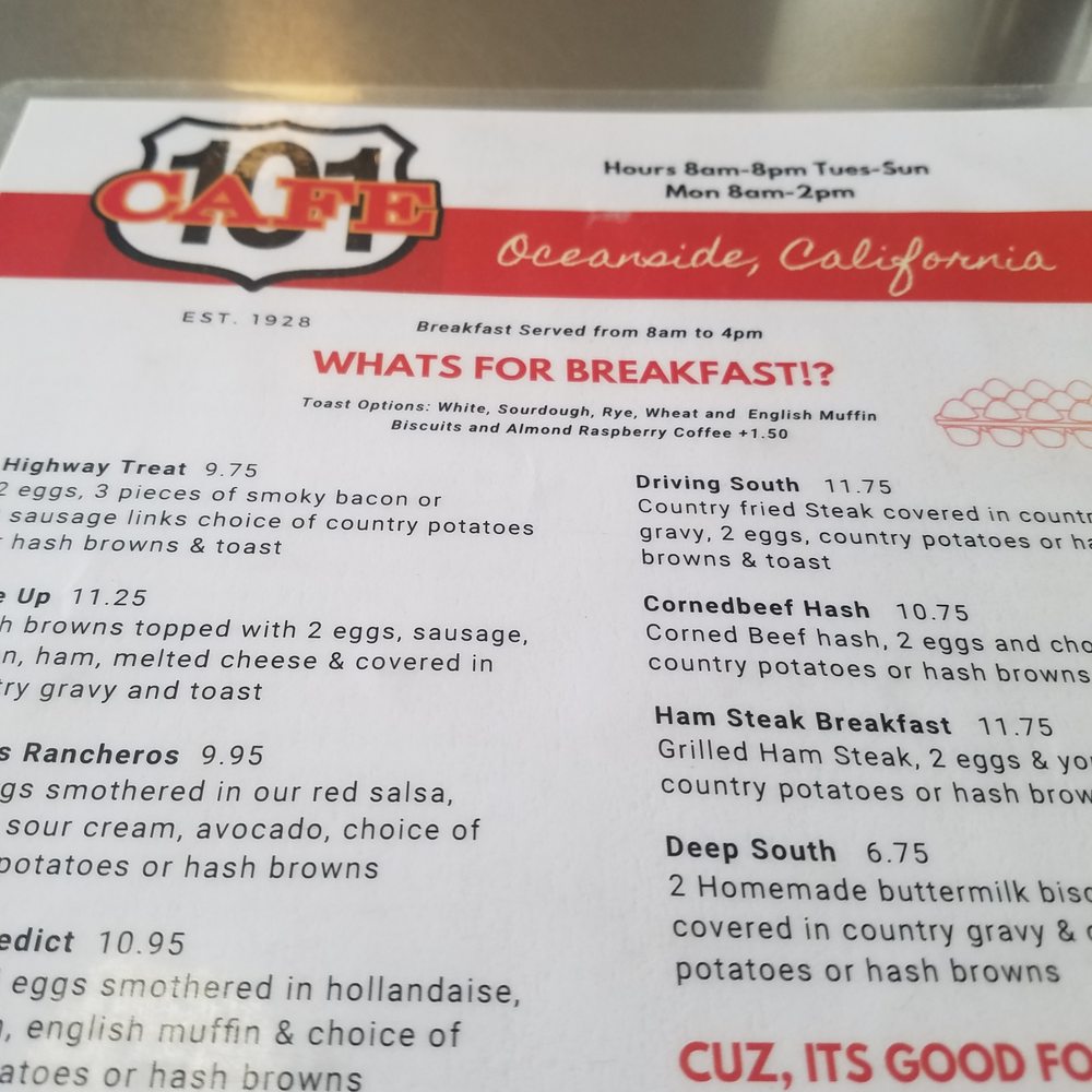 101 Cafe - Breakfast menu - American Near Me - Oceanside, California