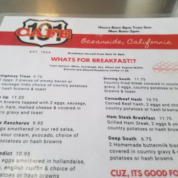 101 Cafe - Breakfast menu - American Near Me - Oceanside, California
