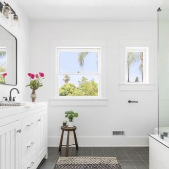 BSC Builders - a white bathroom with a black and white rug - General Contractors Near Me - El Segundo, California BSC Builders - a white bathroom with a black and white rug - General Contractors Near Me - El Segundo, California