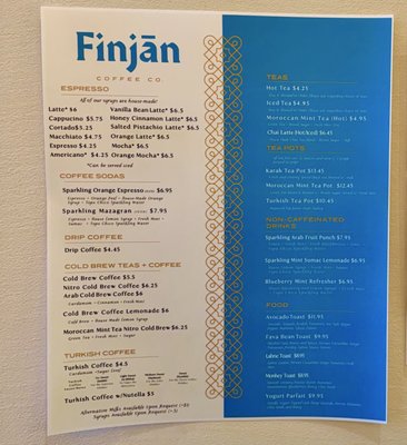 Menu photo 7 Finjan Coffee San Diego, CA