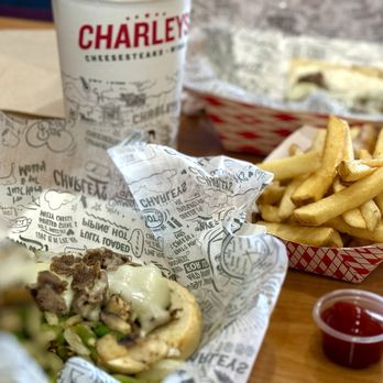 Charleys Cheesesteaks - Cheesesteak, Fries, pink lemon aid and soft drink - Sandwiches Near Me - Clovis, California