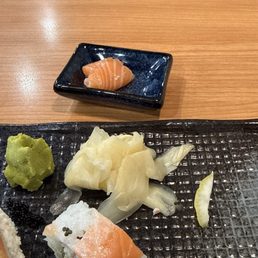 The amount of fish on the roll- and the piece the waitress gave me to improve the situation. The amount of fish on the roll- and the piece the waitress gave me to improve the situation.