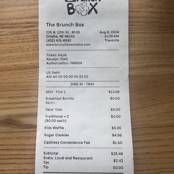 The Brunch Box - Receipt - Breakfast & Brunch Near Me - Omaha, Nebraska