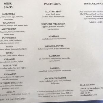 Piccola Italia Bistro - Menu - Specials will almost double what is available above, but note the price may be 2x or 3x also - Italian Near Me - Tampa, Florida