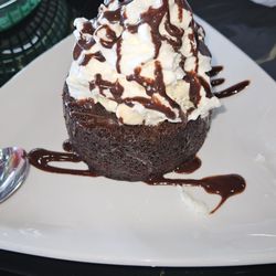 Lava cake with vanilla icecream.