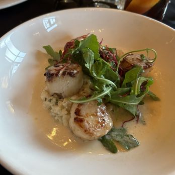 Vic's On the River - The scallops served over couscous and arugula... A little garlicky... But I love garlic, so it's OK by me. - Seafood Near Me - Savannah, Georgia Vic's On the River - The scallops served over couscous and arugula... A little garlicky... But I love garlic, so it's OK by me. - Seafood Near Me - Savannah, Georgia