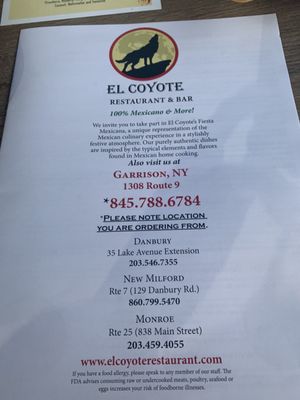 Menu photo 4 El-Coyote Restaurant Garrison, NY