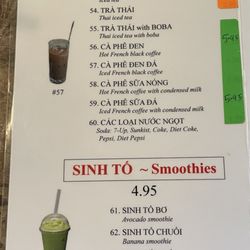 Vietnamese Noodles - Menu P4, August 2024 - Drinks and Smoothies