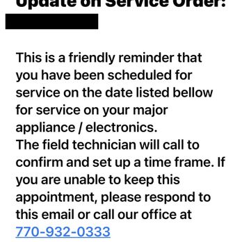 Tanstel Electronics - Incomplete email not showing an appt date or time - Electronics Repair Near Me - Duluth, Georgia