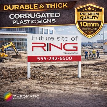 Chromatic Graphic - Custom durable corrugated plastic signs for construction sites, real estate, events, and business promotions. - Graphic Design Near Me Chromatic Graphic - Custom durable corrugated plastic signs for construction sites, real estate, events, and business promotions. - Graphic Design Near Me