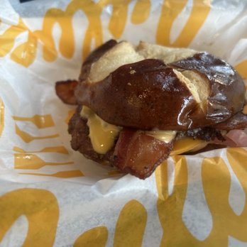 Culver's - Pretzel Haus Pub Burger Pretzel bun, two kinds of real Wisconsin Cheddar, bacon, tangy pickled onions & signature Bistro Sauce. - Ice Cream & Frozen Yogurt Near Me - St. George, Utah