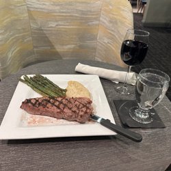Bistro Eleven 21 - 14oz New York Strip, Medium-Rare Mashed Potatoes  Grilled Asparagus