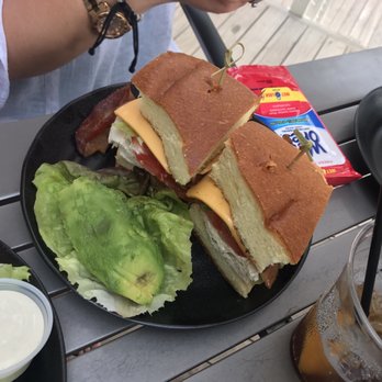 Lagoon Grill - BLT turned into a Club Sandwich and added cheese with avocado on the side... tons of bacon and fresh REAL turkey not slide deli press bs. - American Near Me - Waikoloa, Hawaii