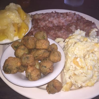 Barbecue Kitchen - I didn't even eat 1/2 of this... Corned beef hash, fried okra, Mac n cheese & peach cobbler - Barbeque Near Me - College Park, Georgia Barbecue Kitchen - I didn't even eat 1/2 of this... Corned beef hash, fried okra, Mac n cheese & peach cobbler - Barbeque Near Me - College Park, Georgia