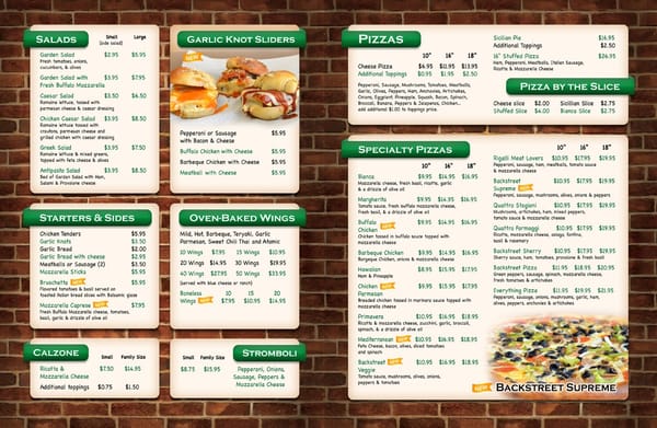 Menu photo 2 Backstreet Pizza Oviedo, FL Menu photo 2 Backstreet Pizza Oviedo, FL