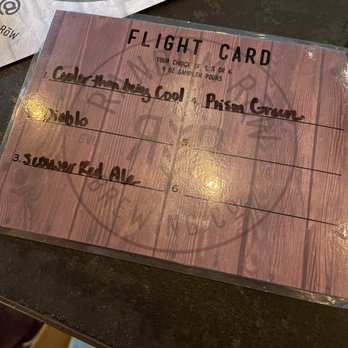 Random Row Brewing - Flight card- you can get 4 or 6- it was about $10 for a flight of 4. - Breweries Near Me - Charlottesville, Virginia