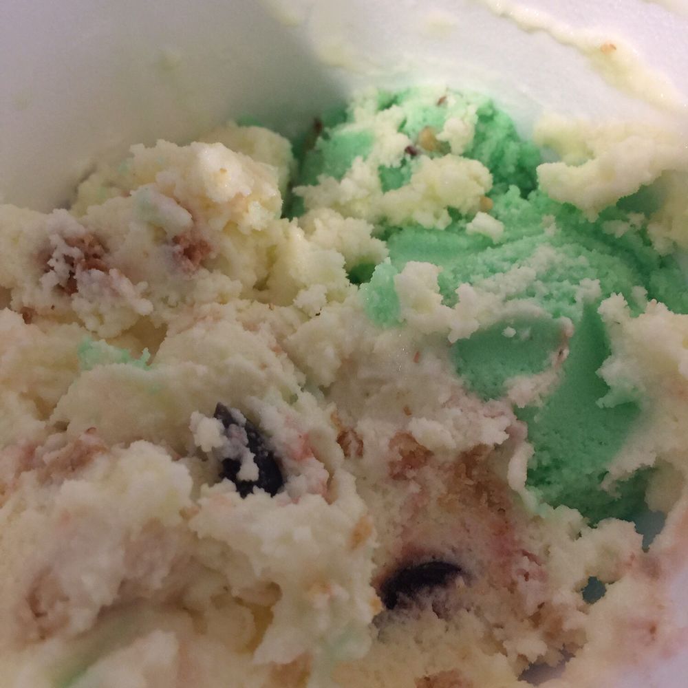 Black cherry cheesecake and pistachio ices - Look at those big bing cherries and there are pieces of cake mixed in!  Amazing!