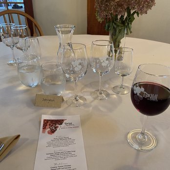Tug Hill Vineyards - Glasses and menu for the Italian dinner wine pairing - Wineries Near Me - Lowville, New York