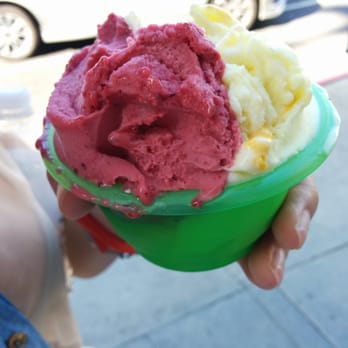 Hello Gelato - Snozberry on the left, passion fruit on the right. - Gelato Near Me - Pasadena, California Hello Gelato - Snozberry on the left, passion fruit on the right. - Gelato Near Me - Pasadena, California