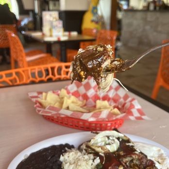 Boda - Chicken enchilada mole, with Katrina in the background - New Mexican Cuisine Near Me - Tampa, Florida Boda - Chicken enchilada mole, with Katrina in the background - New Mexican Cuisine Near Me - Tampa, Florida