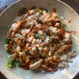 Chicken Pesto bowl with Cholula sauce