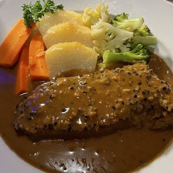The Iron Gate - Steak Au Poivre Flambe. OMG. One of the best steaks I've ever had. - French Near Me - Belmont, California