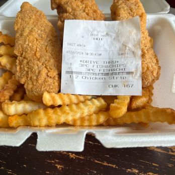 It's Burger Time - fried chicken and french fries in a styrofoam container - Burgers Near Me - Selma, California