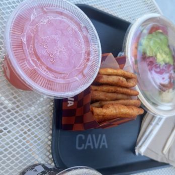 CAVA - Strawberry basil drink and Harissa chips - Mediterranean Near Me - Crystal Lake, Illinois CAVA - Strawberry basil drink and Harissa chips - Mediterranean Near Me - Crystal Lake, Illinois