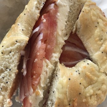 Bagel Street Cafe - Asiago bagel with cream cheese, onion and tomatoes - Bagels Near Me - Tracy, California Bagel Street Cafe - Asiago bagel with cream cheese, onion and tomatoes - Bagels Near Me - Tracy, California
