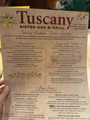 Menu photo 2 Tuscany Bistro Bar & Grill Kenosha, WI