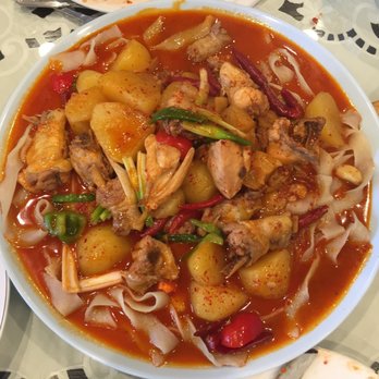 Taibat - Big plate chicken noodle has housemade noodles, chopped chicken , potatoes and peppers in a spicy sweet sauce - Halal Near Me - Artesia, California