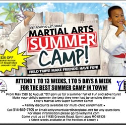 Kelly's Martial Arts - Summer Camp Monday - Friday 7am-6pm every day there is Martial Arts Training and a field Trip.http://www.kellysmartiala­rts.com/summer-camp.