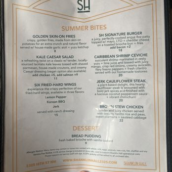 Shanklin Hall - 2024 Summer Food Menu - Social Clubs Near Me - Washington, DC, District of Columbia