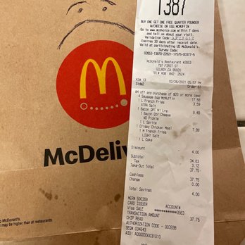 McDonald's - the receipt for the meal - Fast Food Near Me - Gilroy, California