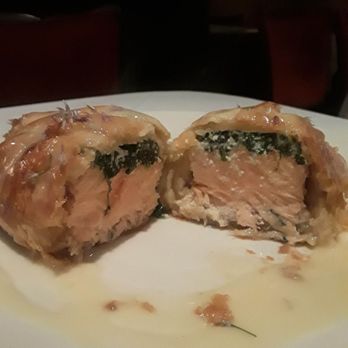 The Cellar Restaurant - The Salmon En Croute. Very generous portion, delicious sauce and flakey, buttery pastry. - French Near Me - Fullerton, California The Cellar Restaurant - The Salmon En Croute. Very generous portion, delicious sauce and flakey, buttery pastry. - French Near Me - Fullerton, California
