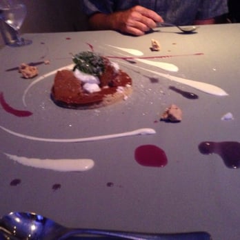 Alinea - Dessert was over FIVE courses...this is one of them...it was presented similar to a magic show and science class all in one! - New American Near Me - Chicago, Illinois Alinea - Dessert was over FIVE courses...this is one of them...it was presented similar to a magic show and science class all in one! - New American Near Me - Chicago, Illinois