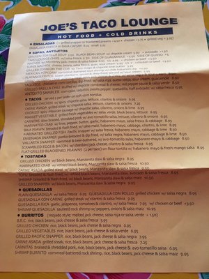 Menu photo 7 Joe's Taco Lounge & Salsa Mill Valley, CA