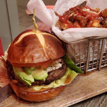 Flamme Burger - Keystone - Lamb Burger with Feta cheese, Avocado, Arugula, Tomato, Cucumber, and Truffle Parmesan Fries - Burgers Near Me - Indianapolis, Indiana Flamme Burger - Keystone - Lamb Burger with Feta cheese, Avocado, Arugula, Tomato, Cucumber, and Truffle Parmesan Fries - Burgers Near Me - Indianapolis, Indiana