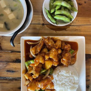 Hands On - Irving Park Rd. - Miso Soup, Edamame, Orange Chicken Entree - Sushi Bars Near Me - Chicago, Illinois Hands On - Irving Park Rd. - Miso Soup, Edamame, Orange Chicken Entree - Sushi Bars Near Me - Chicago, Illinois