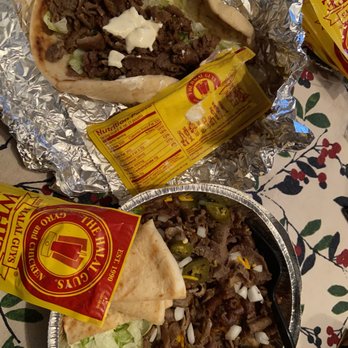 The Halal Guys - Gyro platter & sandwich with white sauce on the side. - Halal Near Me - Glendale, California
