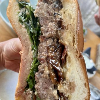GRANVILLE - Cross section of Bacon and Blue Burger - New American Near Me - West Hollywood, California