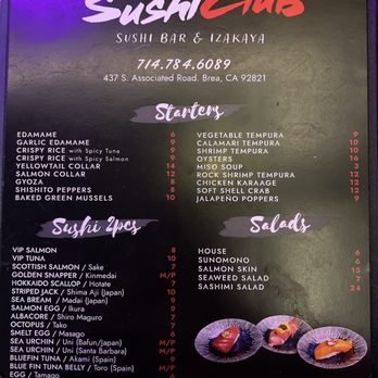 Sushi Club - Menu (April 2025) - Sushi Bars Near Me - Brea, California