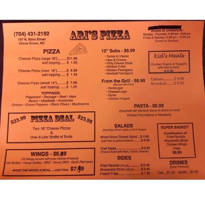 Menu photo 2 Ari's Pizza China Grove, NC