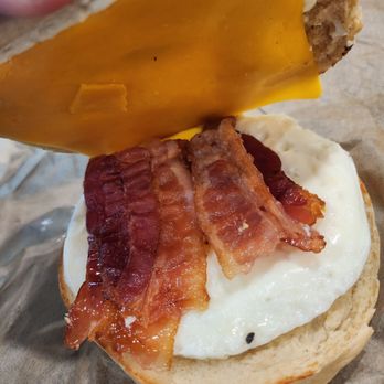 Einstein Bros. Bagels - Bacon and cheddar on plain bagel add cream cheese - Bagels Near Me - Sparks, Nevada Einstein Bros. Bagels - Bacon and cheddar on plain bagel add cream cheese - Bagels Near Me - Sparks, Nevada