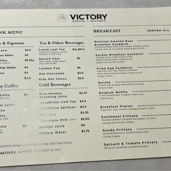 Victory Coffee + Kitchen - Menu Aug 2024 - Coffee & Tea Near Me - Langley Township, British Columbia