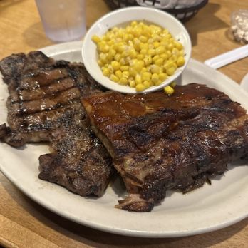 Texas Roadhouse - Texas size combo with 12oz ribeye, and ribs. With a side of corn. - American Near Me - Reno, Nevada Texas Roadhouse - Texas size combo with 12oz ribeye, and ribs. With a side of corn. - American Near Me - Reno, Nevada