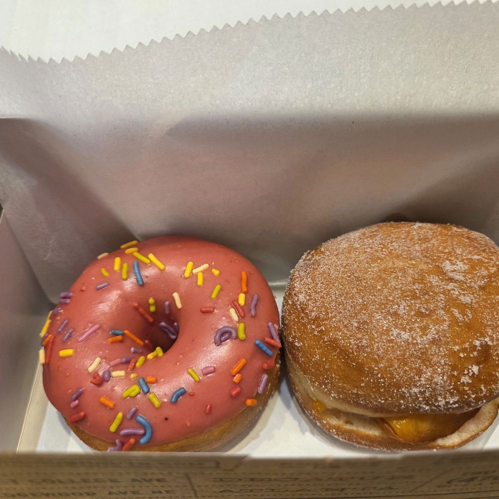 Revolution Doughnuts - Raspberry frosted; peach slider - Donuts Near Me - Atlanta, Georgia Revolution Doughnuts - Raspberry frosted; peach slider - Donuts Near Me - Atlanta, Georgia