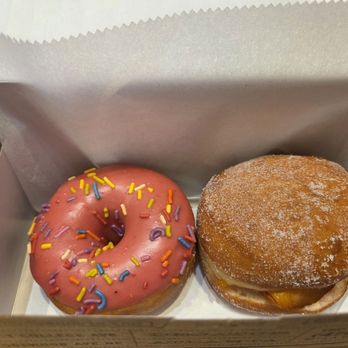 Revolution Doughnuts - Raspberry frosted; peach slider - Donuts Near Me - Atlanta, Georgia Revolution Doughnuts - Raspberry frosted; peach slider - Donuts Near Me - Atlanta, Georgia